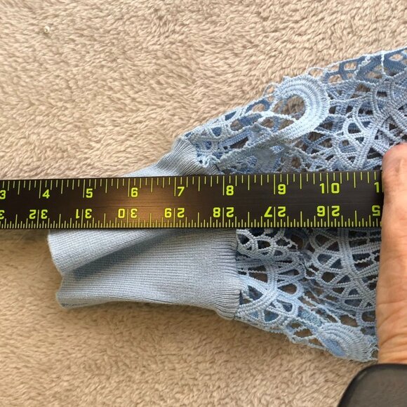 NWT Bibi Womens Blouse Size XL Blue Rib Knit Lace Sleeve Peasant Boho Casual - Picture 6 of 11